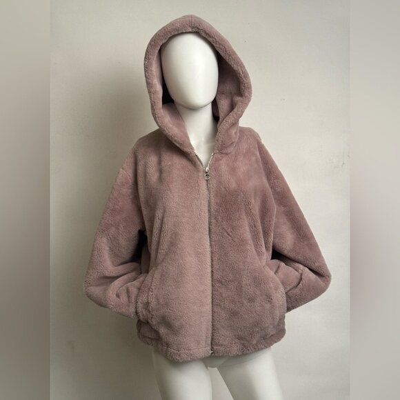 CoffeeShop Nordstrom coat jacket Light Pink Faux Fur Coat Jacket with Hood - Picture 3 of 7